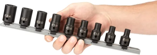 Miniatura 3 de TEKTON Juego de llaves de vaso de impacto con estrella externa de 1/2 pulgada con riel, 9 piezas (E10-E24) SID92100