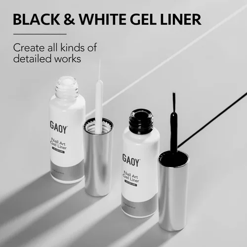 Miniatura 6 de GAOY - Esmalte de uñas de gel en blanco y negro, 2 piezas de 0.3 fl oz, diseño de pintura de uñas de colores clásicos con pincel fino, curado
