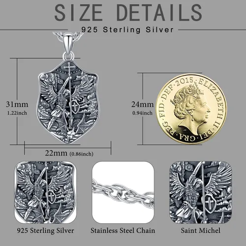 Miniatura 2 de Aniu Collar de plata de ley S925, San Miguel, San Cristóbal, San Benito, San Juda, Crucifijo de Jesús, San Uriel, Arcángel Rafael, San Patricio, San