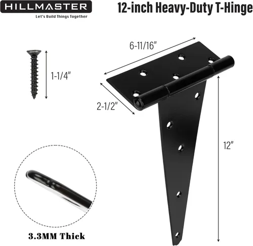 Miniatura 2 de HILLMASTER Bisagras de puerta de cobertizo con correa en T de 12 pulgadas, resistentes bisagras de correa para puerta de cobertizo bisagra en T