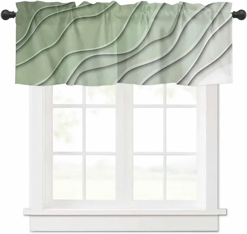 Miniatura 6 de Cortina de cenefa negra degradada para ventanas de kithchen, negro, blanco, gris, degradado, moderno, abstracto, geométrico, cenefa con bolsillo