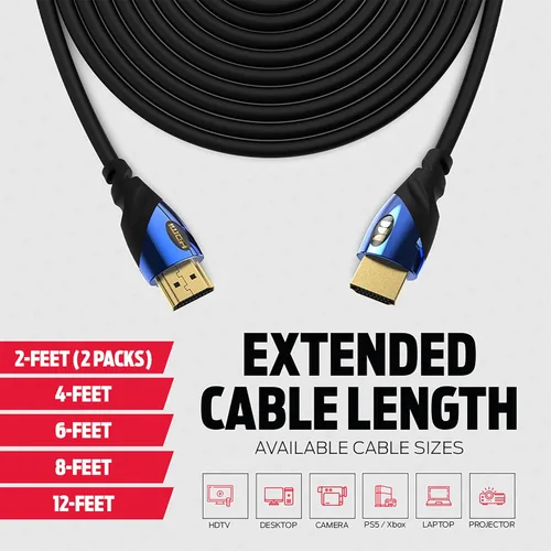 Miniatura 9 de Monster Cable HDMI de 8 K: cable HDMI Xbox Series X y PlayStation 5 con contactos de oro de 24 K y agarre en V, velocidad de 48 Gbps, frecuencia