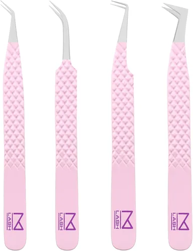 Miniatura 10 de M LASH - Pinzas para extensiones de pestañas (juego de 4) – Pinzas profesionales para extensiones de pestañas, punta de fibra, acero japonés, juego