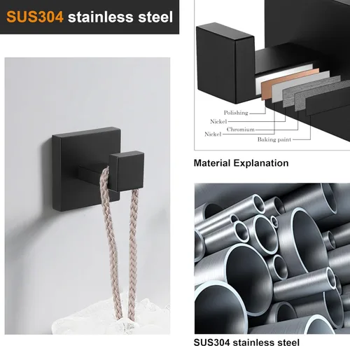 Miniatura 3 de Nolimas Gancho para toallas de baño de acero inoxidable a prueba de óxido, gancho para toallas para colgar en la pared, cuadrado para inodoro, Negro