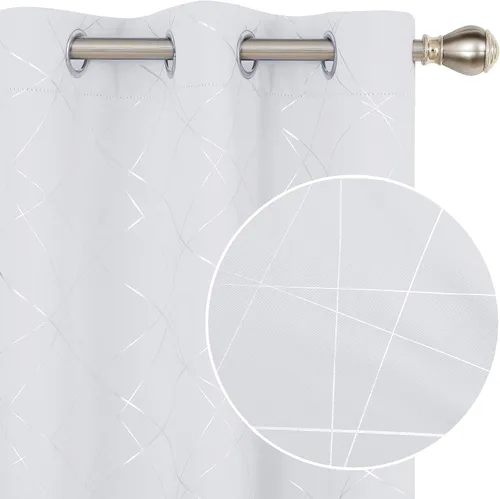 Miniatura 14 de Deconovo Cortinas opacas para dormitorio con estampado de líneas geométricas, juego de 2 paneles, eficiencia energética, con ojales, para oscurecer