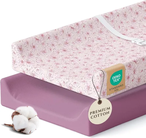 Pobibaby Paquete de 2 fundas para cambiadores para niñas, funda de mezcla de algodón de primera calidad, suaves y transpirables, sábanas de