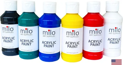 milo Juego de pintura acrílica de 6 colores | Botellas de 4 onzas | Paquete de pintura acrílica de colores primarios para estudiantes | Hecho en los
