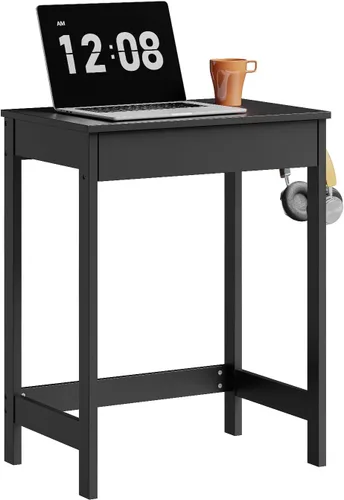 SoBuy Escritorio pequeño con cajones de MDF, mini escritorio de 24 pulgadas con ganchos laterales, adecuado para niños y adolescentes en dormitorio,