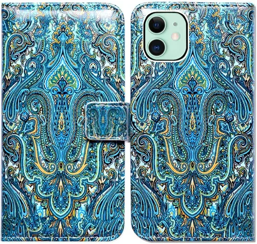Miniatura 14 de Bcov Funda para iPhone 11, funda de piel con tapa y función atril para iPhone 11, diseño de flores y mariposas azules
