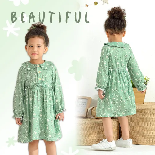 Miniatura 2 de YOUNGER TREE 1-4T - Vestido de niña pequeña de manga larga, floral, casual, vestido de otoño e invierno