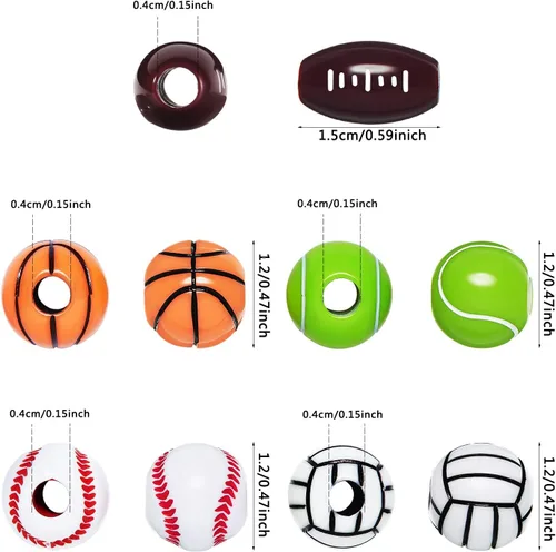 Miniatura 2 de Blulu 250 cuentas deportivas para fútbol, baloncesto, béisbol, tenis, voleibol, cuentas para hacer joyas, manualidades, collares, pulseras