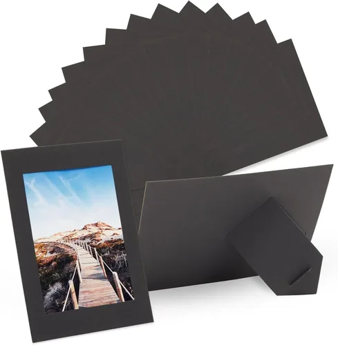 Juvale Marcos de fotos de cartón negro de 4 x 6 pulgadas a granel, caballete de mesa para manualidades, marcos de papel con soporte, paquete de 50