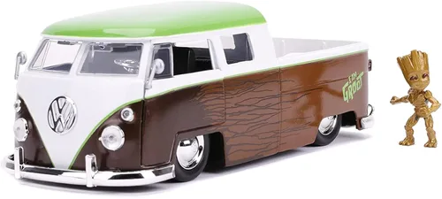 Jada Toys Marvel Guardianes de la Galaxia Groot y 1963 Volkswagen Bus Pickup 1:24 vehículo fundido a presión con figura (31202)