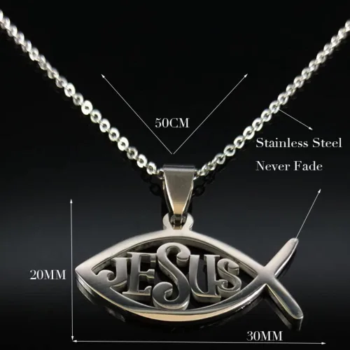 Miniatura 7 de KOOLKING - Collar de cadena de acero inoxidable para mujer, color plateado, collar de declaración de Jesús, joyería de acero inoxidable