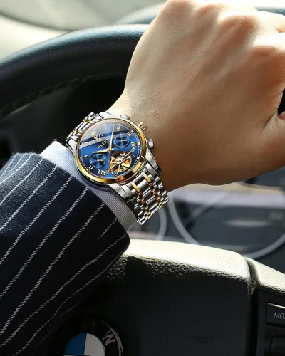 Miniatura 3 de OLEVS Relojes automáticos para hombre diseño de esqueleto Tourbillon cuerda automática reloj de pulsera de lujo fase lunar fecha impermeable