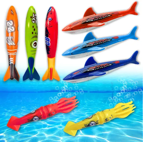 Miniatura 11 de Haktoys Juego de juguetes de buceo en piscina, torpedos hundidos para niños y adultos, cohetes torpedos de piscina de hundimiento rápido