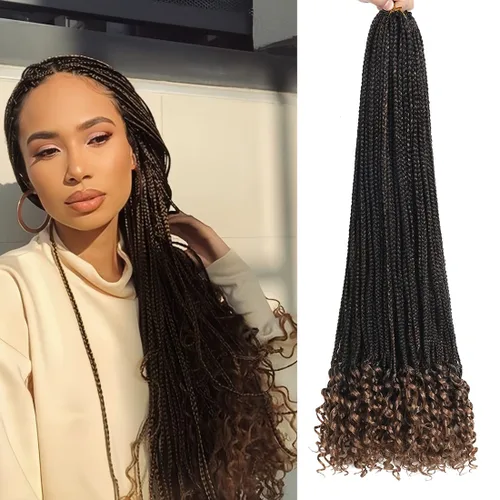 Miniatura 14 de Paquete de 7 trenzas de ganchillo con extremos rizados, paquete de 7 trenzas de ganchillo preenlazadas, caja diosa, trenzas de ganchillo