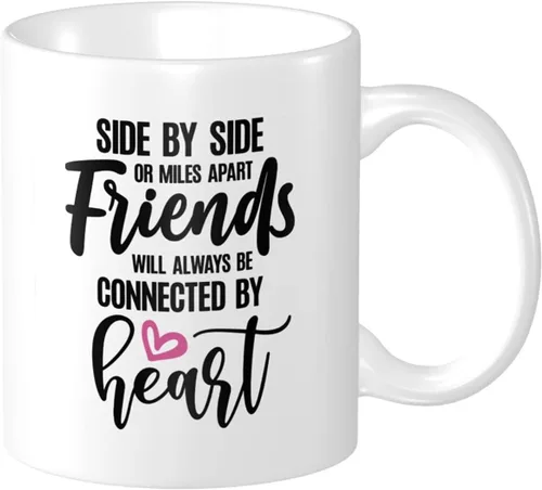 Taza de café de regalo para mejores amigos, con texto en inglés "Friends Will Always Be Connected by Heart", para cumpleaños, Navidad y mejores
