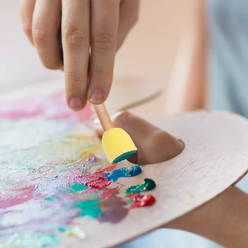 Miniatura 4 de Outus Juego de 40 brochas redondas de espuma de esponja para pintar con mango de madera, plantilla de espuma, herramientas de pintura para pintar