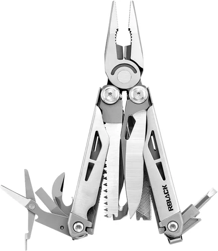 Miniatura 20 de Tijeras y alicates multiherramienta 21 en 1 con cortadores de tungsteno, autobloqueo Kit EDC duradero y resistente para camping, reparación, Negro