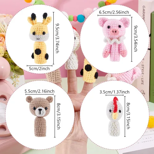 Miniatura 3 de ORIGACH Juego de 8 marionetas de dedo de animales para adultos principiantes, lindo kit de ganchillo de cerdo oso alce con tutorial de video paso a