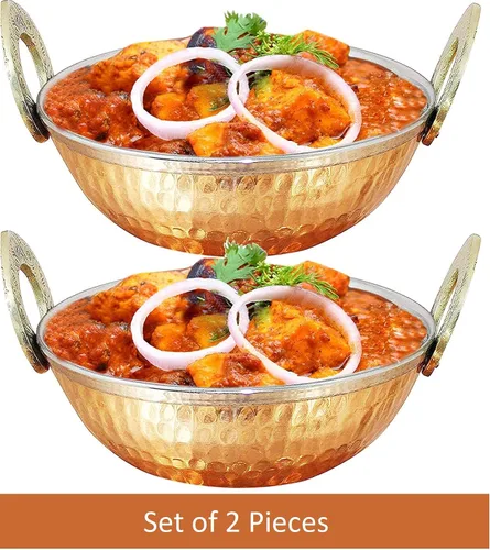 Miniatura 2 de Karahi de acero inoxidable de alta calidad con fondo de cobre, utensilios multiusos indios, juego de 2 Kadhai, 5 pulgadas