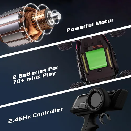 Miniatura 5 de Coche de control remoto a escala 1:16, camión de control remoto de alta velocidad de 12.4 mi/h, vehículo monstruo a control remoto todoterreno