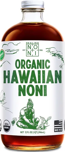Healing Noni - Jugo de noni 100% puro - USDA orgánico, de fuerza completa, bebida de bienestar, superalimento cultivado en Hawái - (32 onzas, 1