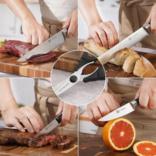 Miniatura 7 de Juego de cuchillos de cocina, juego de cuchillos profesionales de 13 piezas con bloque y afilador, juego de cuchillos de chef afilados, ideal