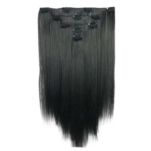 Miniatura 5 de Lydell Juego de 5 extensiones de cabello sintético con clip de 20 pulgadas de largo y lacio para mujer (12TT26 marrón con reflejos)