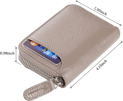 Miniatura 2 de Travelambo Monedero de piel auténtica con cremallera YKK, Greige