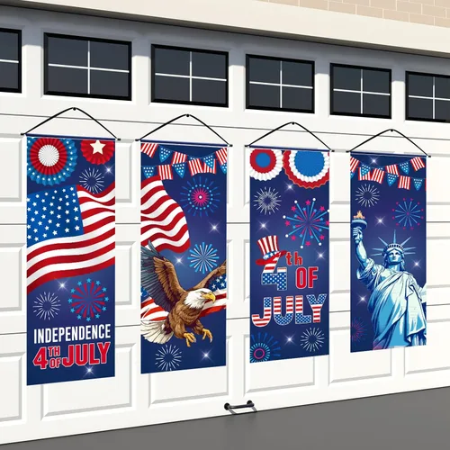Miniatura 15 de Panelee 4 pancartas decorativas para el 250 aniversario de la bandera patriótica de Estados Unidos, para porche, telón de fondo colgante para el Día