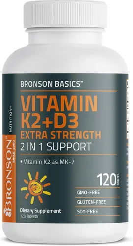 Miniatura 5 de Bronson Vitamina K2 (MK7) con Suplemento D3 Fuerza Extra 2 en 1 Soporte, 10,000 UI Vitamina D3 y 120 mcg K2 MK-7, 120 Tabletas