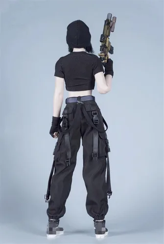 Miniatura 4 de Ropa femenina a escala 1/6, camiseta y pantalones, guante, cinturón, traje de disfraz para soldado de 12 pulgadas, figura de acción
