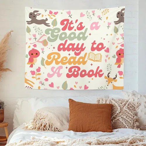 Miniatura 2 de MNASAIOO Tapiz de pared para colgar en el aula con texto en inglés "It's A Good Day to Read A Book", tapiz de pared para niños, amantes