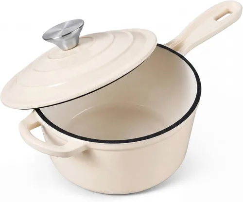 Miniatura 33 de Onader Sartén de hierro fundido esmaltado, cacerola pequeña de 1 cuarto de galón con tapa, olla de hierro fundido, horno holandés esmaltado, Blanco