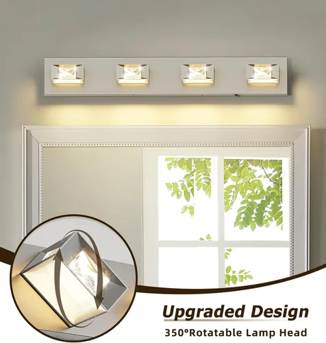 Miniatura 4 de Joossnwell Luces de baño de níquel cepillado sobre espejo (4 luces, 28 pulgadas), lámpara de tocador de cristal 5CCT regulable moderna LED