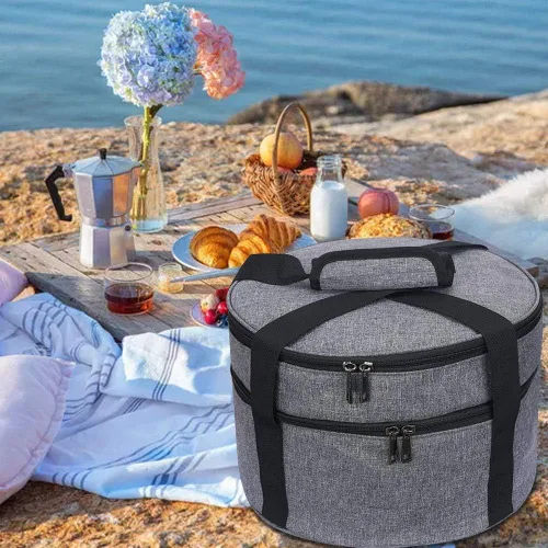 Miniatura 6 de Cazuela de dos pisos para alimentos calientes o fríos, bolsa calentadora de alimentos aislada para picnic