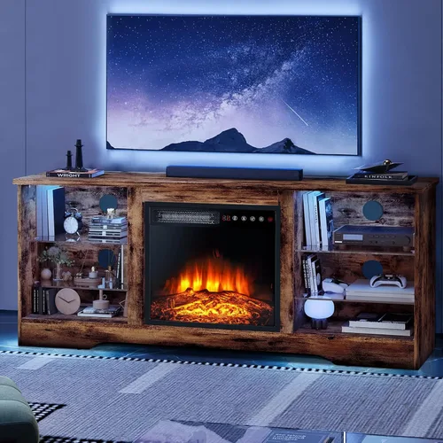 Miniatura 9 de LEMBERI Soporte de TV con Chimenea de 58 Pulgadas para TVs de hasta 65 Pulgadas, Consola con Chimenea Eléctrica de 18'' y Control Remoto, Centro