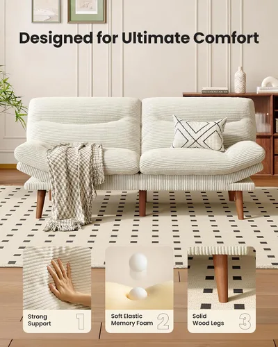 Miniatura 7 de Sofá cama futón de 75 pulgadas, futón 3 en 1 con respaldo y reposabrazos ajustables, sofá cama convertible pequeño plegable con cojín extraíble