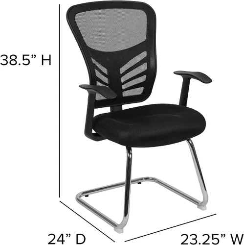 Miniatura 3 de Flash Furniture Silla de recepción lateral de malla negra con base de trineo cromada