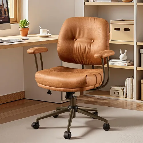 Miniatura 14 de Silla ergonómica de escritorio de oficina en casa, silla giratoria de 360° con inclinación y altura ajustable con cojín grueso y reposabrazos