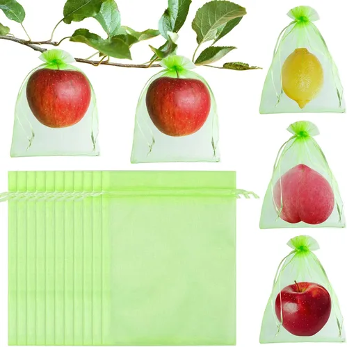 Morcheiong 60 bolsas de protección de 6 x 8 pulgadas, red reutilizable para árboles frutales, malla de jardín con cordón (verde)
