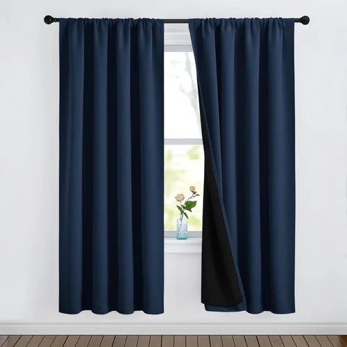 Miniatura 99 de NICETOWN Cortinas blancas 100% opacas, 2 capas gruesas completamente opacas con bolsillo para barra, cortinas aislantes térmicas para Blanco puro