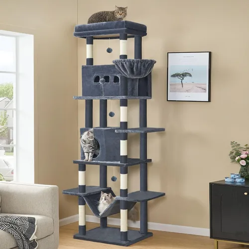Miniatura 11 de Hzuaneri Árbol para gatos de interior, torre grande de 69.9 pulgadas para gatos, casa de varios niveles con condominio, 8 postes rascadores, hamaca