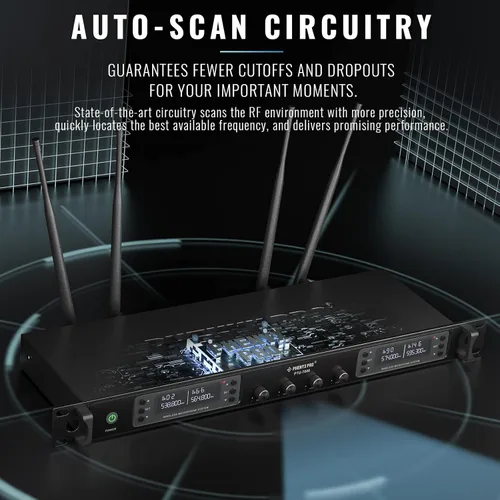 Miniatura 5 de Sistema de micrófono inalámbrico Phenyx Pro, micrófono inalámbrico de cuatro canales, con 4 x 40 frecuencias UHF, escaneo automático, rango largo