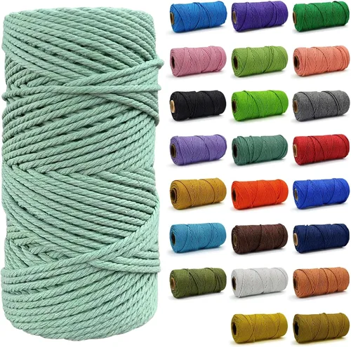 Miniatura 84 de Cuerda de Algodón 8mm x 20 Yardas - Cuerda de Macramé Natural Sin Blanquear - Cuerda de Algodón Trenzada de 3 Hilos para Colgar en la Pared, Blanco