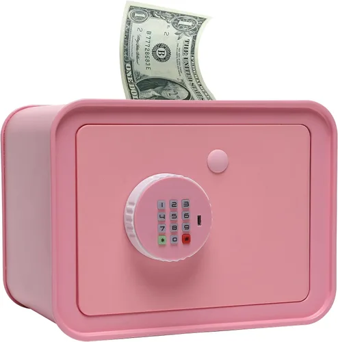 Miniatura 8 de Mini caja de seguridad pequeña para niños, alcancía para niños y niñas, caja fuerte azul con llave