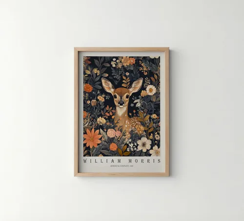 Miniatura 30 de Póster con impresión artística de gato negro, estilo William Morris, floral retro de mediados de siglo, botánico, victoriano, Academia oscura