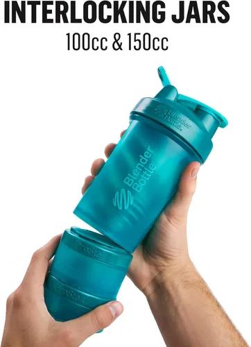 Miniatura 4 de Sistema BlenderBottle ProStak con botella de 22 onzas y almacenaje de giro y bloqueo, Gris (Pebble Gray)